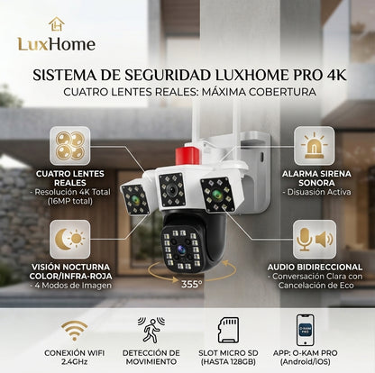 Cámara de Seguridad 360° 4-Lentes Ultra 4k - LuxHome